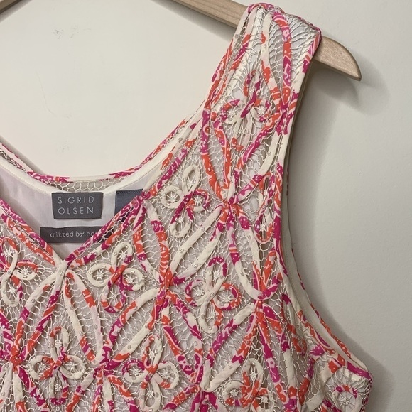 Sigrid Olsen Pink White Silk Lined Hand Knit Woven Beaded V Neck Camisole Top L - Picture 6 of 17